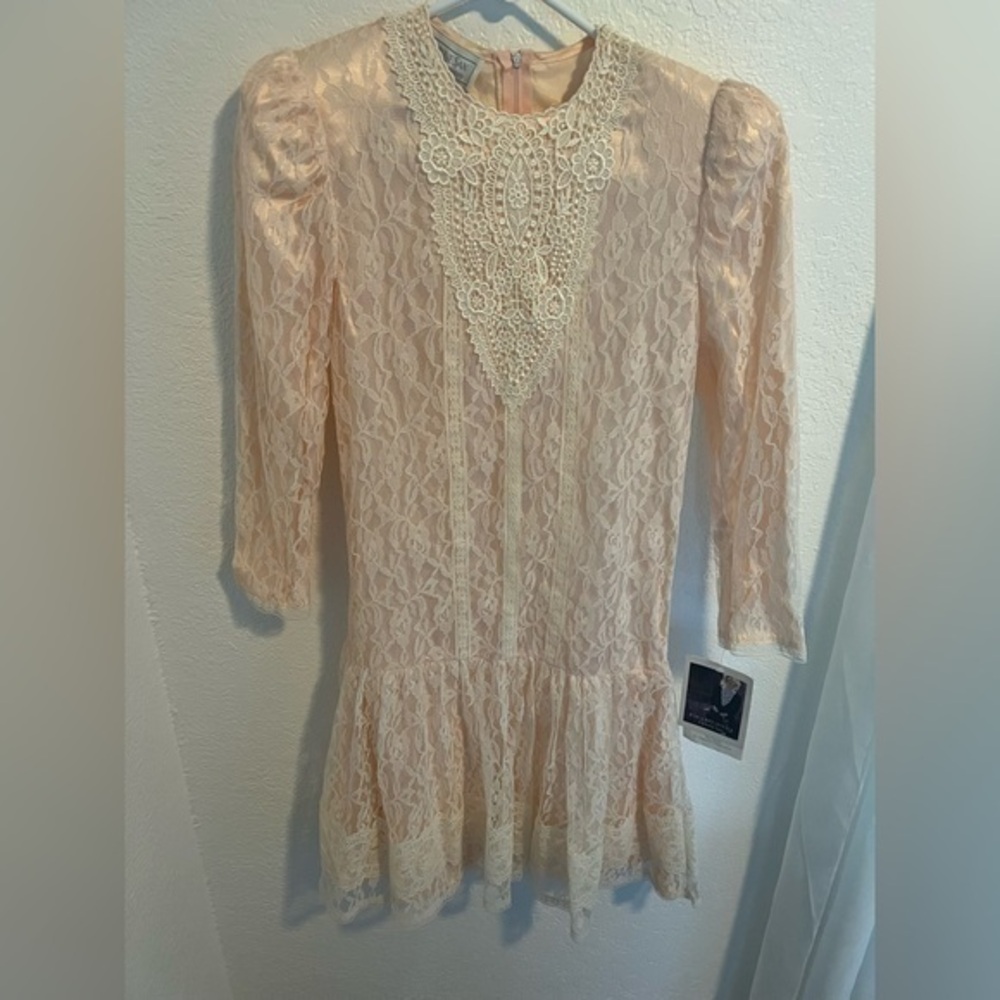 NWT Gunne Sax Jessica McClintock Vintage 80s Lace Dress Pink Womens Size 6